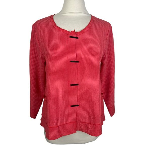 Habitat Size Small Red White Seersucker Toggle Button Front Long Sleeve Shirt - Picture 1 of 10